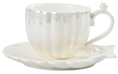 Ciieeo Tazza da caffè in ceramica bianca antica Calice da vino squisita decorazione da tavolo Ufo contenitore vintage tazze conchiglie tazze da caffè servizio da tè in porcellana multifunzione