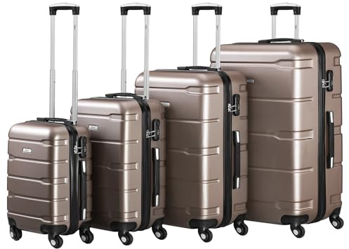 Zelsius Koffer Set 4 Stück, Champagner | ABS Hartschalenkoffer mit Zahlenschloss, 4 Rollen und Innen Trennwand | Hartschalenkoffer Set 4 teilig, Trolley, Koffer Groß, Luggage Set, Handgepäckkoffer