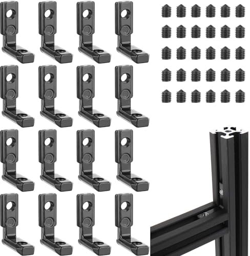 DMJJSD Lot de 16 équerres intérieures en T 2020 M5 avec 36 vis - Profilé en aluminium - Rainure 6 T - 90° - En forme de L - Connecteur d'angle intérieur en alliage de zinc - Pour profilé en aluminium