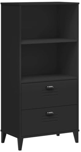 vidaXL Bücherschrank, Bücherregal mit Stauraum, Standregal für Wohnzimmer Arbeitszimmer, Büroschrank Beistellschrank, Industrieller Stil, Schwarz Massivholz Kiefer