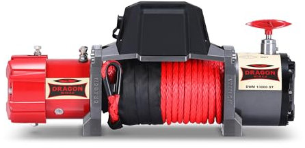 Dragon Winch Elektrische Seilwinde 12V Maverick mit Kühlkörper 13000 lbs / 5897 kg, mit Synthetikseil 20m für Abschleppwagen und Kommunalfahrzeuge Winde mit Funkfernbedienung + Zubehör | Wasserdicht