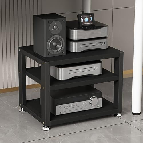 mobile hifi mobile stereo rack hi-fi Stoccaggio per carichi pesanti a 2/3/4 livelli per componenti stereo di intrattenimento - Rack audio a torre con piedini antiscivolo - Console giradischi per uffi