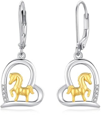 MEDWISE Pferd Ohrringe 925 Sterling Silber Herz Hängend Tropfen Schmuck Geschenk Hypoallergene Ohrringe für Mädchen Damen Ehefrau Frauen Kinder Weihnachts Geschenk