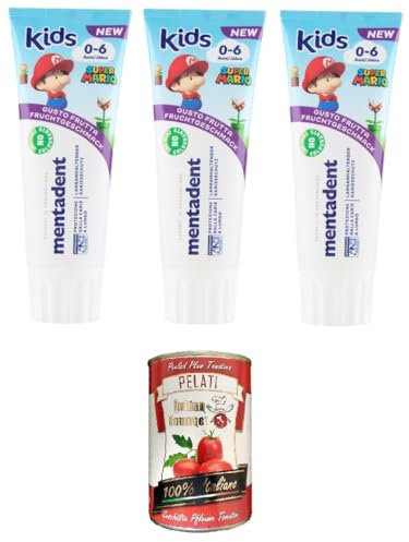 Mentadent Dentifricio Kids 0-6 anni Zahnpasta für Kinder 3x75ml + Italian Gourmet polpa 400g