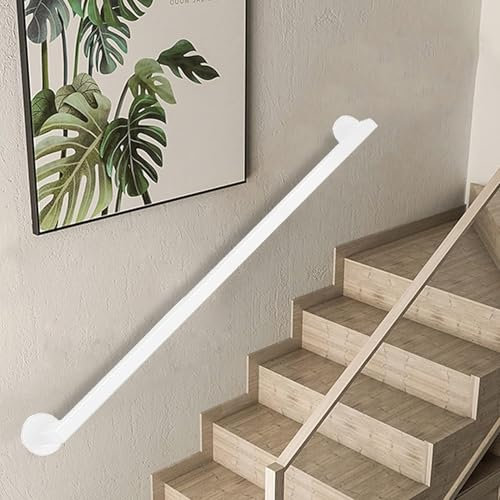 Lanmmraifc Pasamanos de Escalera para escaleras de 1, 2, 3, 4, 5 y 6 Metros, pasamanos de Pared de Hierro galvanizado Cuadrado para Bares, lofts, barandillas de Pasillo (Blanco)(30cm)