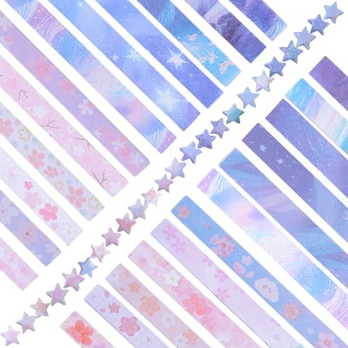 URROMA Origami-Stern-Papierstreifen, doppelseitiger Druck, Gl點ksstern-Papierstreifen, Sakura- und Sternenlicht-Thema, Origami f黵 Bastelarbeiten, 24 Muster, 1200 St點k