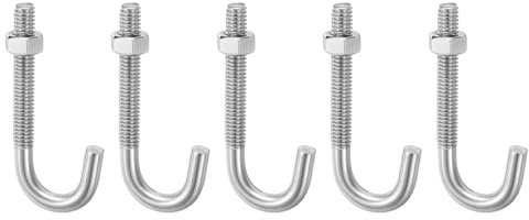 sourcing map 5 Pack J Bolts, 5/16-18 x 3 Concrete J Bolts Cement Post Anchors 304 Stainless Steel Anchors Bolt with Nut for Concrete Pad Pouring Wood Projects, Silver