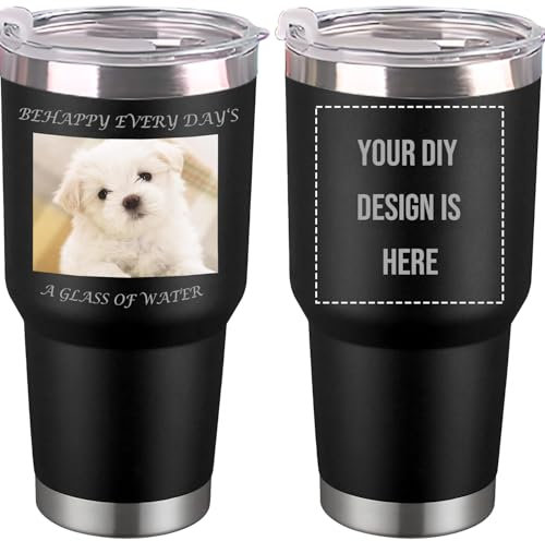 iweener Vaso de café personalizado con texto de imagen, taza de café grabada personalizada con tapa, taza sellada al vacío de doble pared para bebidas calientes y frías, regalo ideal para cumpleaños,