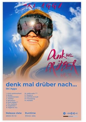 Ski-Aggu-Poster, cooles Rapper-Hip-Hop-Musik-Rap-Album, Denk Mal Drüber Nach, Cover-Fans, Geschenk, Leinwand-Poster, Wandkunst, Dekordruck, Bild Gemälde für Wohnzimmer, Schlafzimmer, Dekoration, 20 x