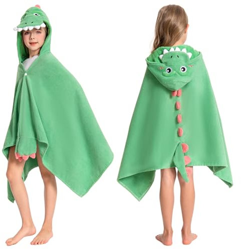OLAOLA Badeponcho Kinder, Weich Schnelltrocknendes Badetuch Poncho, Mikrofaser Handtuch mit Kapuze für Strand Schwimmen, Strandtuch für Mädchen Jungen 3-12 Jahre Alt (Dinosaurier)