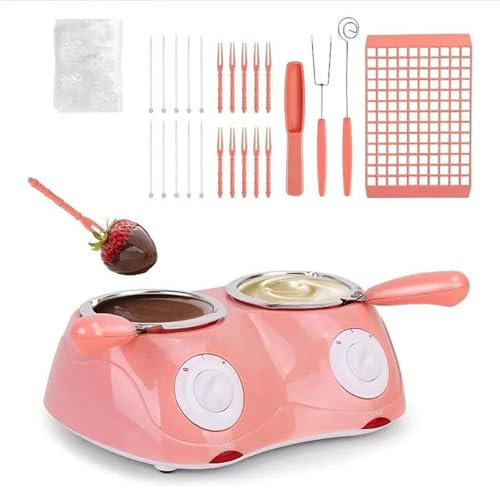 Chocolate Melting Pot Fondue Set, 25W Candy Double Boiler Pot Kit, Electric Chocolate Fountain Melter, Instant Hot Chocolate Melting Pot for Candy Cheese Baking Kitchen Accessories Pink