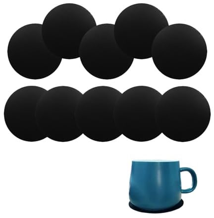 Liiqin 10er Set Untersetzer,Platzset,Abwischbar PU Leder,Hitzebeständig Doppelseitigen Platzdeckchen,9,9x9,9 cm rutschfest Tischuntersetzer,Tisch Untersetzer-Set（Schwarz, Rund）