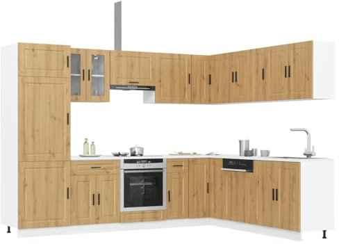 WKIEQACO Cabinets & Storage,Kitchen Cabinets,14 Piece Kitchen Cabinet Set Porto Artisan Oak Engineered Wood