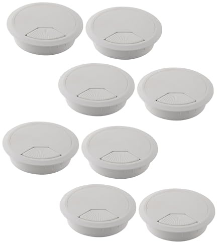 8er Pack Kabeldurchführung Schreibtisch 60mm - Farbe [weiß] - Kabeldurchlass mit Staubdichtung für diverse Büro Schreibtische & Arbeitsplatten | runde Kabeldose aus ABS Kunststoff | Kabelauslass