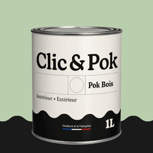 POK BOIS Peinture Bois Extérieur Intérieur – Satinée, Résistante Intempéries UV, Multisupport - 1L - RAL 6019 Vert blanc