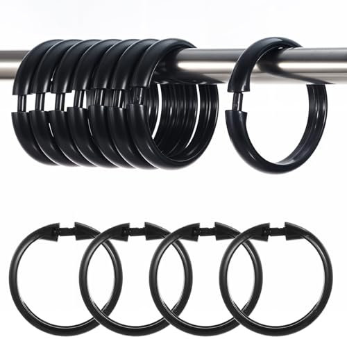 Oruola 12 Pcs Shower Curtain Rings Black,O-Shape PP Plastic Shower Curtain Hooks,Black Showers Curtains Rings,Smooth Sliding for Bathroom,Tub,Changing Room