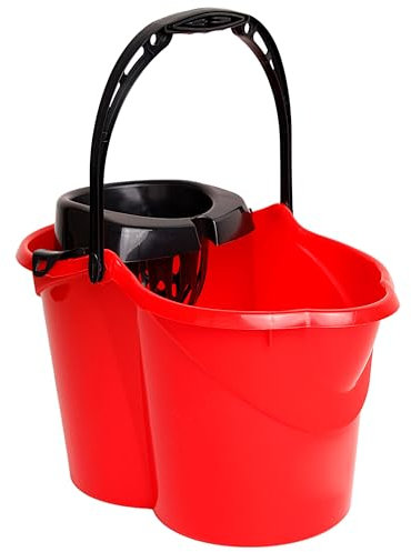 MAYA Cubo Ovalado con Escurridor de 15L. con Asa Ergonómica. Escurridor Gris. Fabricado en PPL. Amplia Variedad de Colores. (Rojo)