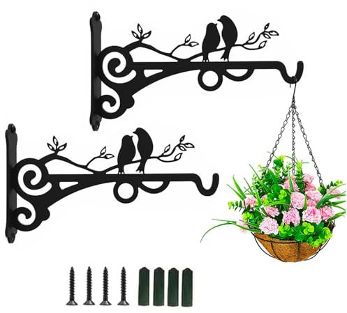 Zengjunwei 2pcs Supports Panier À Suspendre, Hanging Plant Holder, Supports Jardin Suspendus Cintres Pot Fleur Avec Vis, Pour Lanternes, Paniers Suspendus, Cages À Oiseaux (Deux oiseaux A)