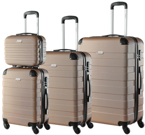 MONZANA® Kofferset Essential Hartschalen Koffer M-L-XL Gel-Griffe 4 Rollen Kantenschutz Beautycase Schloss Trolley Rollkoffer Reisekoffer 3er Set Champagner