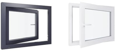 Finestra in PVC – LxH 900 x 800 mm – Tripla vetrata – Bicolore bianco int/antracite – Maniglia a sinistra