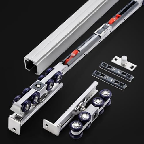 EXCLURA Soft Close Sliding Door Track Guide Rail, Meal Sliding Barn Door Hardware Track, Interior Sliding Closet Door Track with Wheels & Fixing Screws(Silver-white,1.8m/5.9ft)
