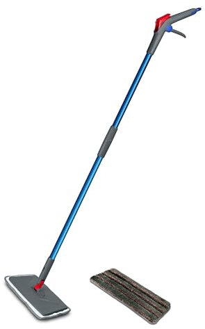 Addis Spray Mop Go Duo Microfibre Flat Floor Mop with Integral Water Tank Handle and Extra Replacement Pad MOB, Blue
