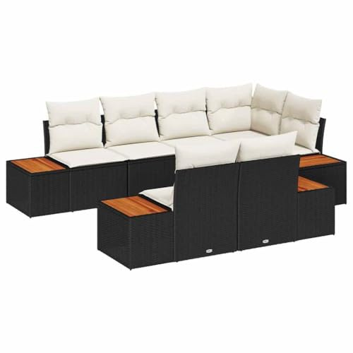 vidaXL Gartensofa-Set 7 STK. 7-Sitzanzahl Schwarz und Creme Polyrattan