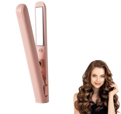 Mini Dual Purpose Curling Iron, 2-in-1 Portable Curling Wand and Flat Iron, Mini Curling Iron Hair Straightener,Hairs Stick - Portable Travel Curling Wand for All Hair Types (Pink-1)
