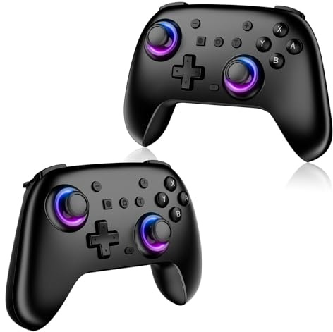 JORREP RGB Switch Controllers 2 Pack, Wireless Switch Pro Controller for Switch 2/Switch/Lite/OLED, Game Controller with Hall Effect Joysticks/Motion Sensor/Dual Vibration/Wakeup/Charging Cable