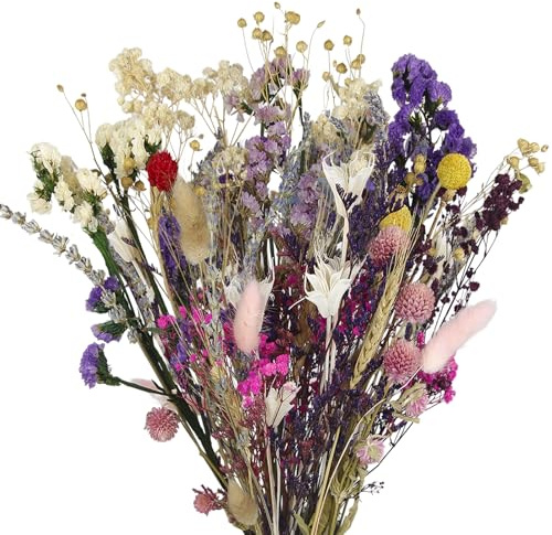 CEWUDA Purple Pink Mazzi Fiori Secchi Decorativi Naturali per Vaso Miste Bouquet Lavanda Nontiscordardime Fiori di Gypsophila Coda di Coniglio per Bomboniere Matrimonio Decorazione Casa Fai da Te
