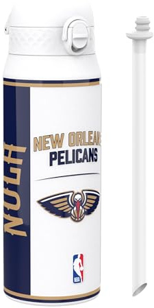 NBA New Orleans Pelicans Gourde Thermique Avec Paille Amovible, 750ml/24oz, Bouteille Étanche À Isolation Sous Vide, Facile À Ouvrir, Verrou Sécurisé, Passe Au Lave-Vaisselle, Couvercle Rabattable