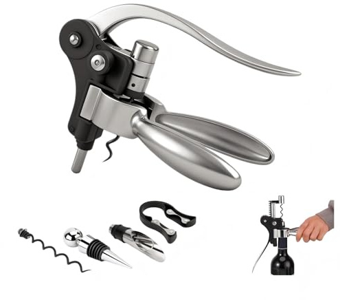 korkenzieher 5-Teiliges Set,korkenzieher-wein,weinflaschenöffner,Weinöffner-Set mit flaschenöffner-wein, Folienschneider, Weinausgießer, Vakuum-Weinstopfen, Geschenkset für Weinliebhaber