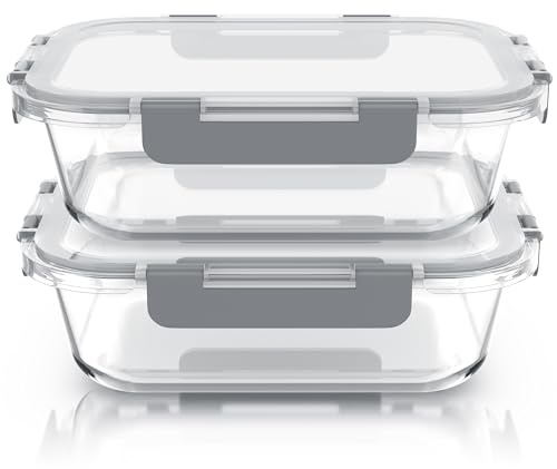 Arendo - Glas Frischhaltedosen Vorratsdosen für Lebensmittel mit Deckel luftdicht - 2er Set - 1500 ml - für Mikrowelle Ofen Gefrierschrank - Spülmaschinen geeignet - Lunchboxen Meal Prep Boxen Set