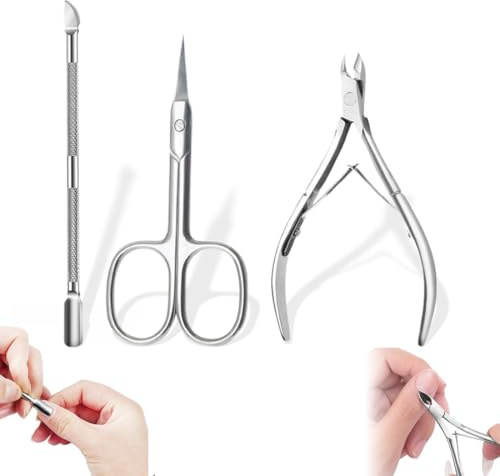 UIEXEA Cuticola e Ricrescita Cuticole, 3 in 1 Professionale Strumenti per Pedicure Manicure, con Pinze Forbici Cuticola Cuticola, Pelle Morta Remover Forchette e Raschietto Unghie