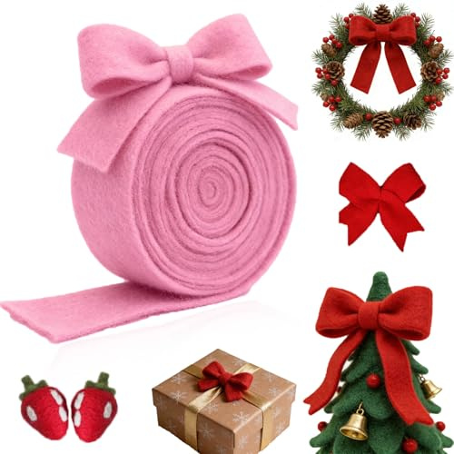 TSWNG 5m x 5cm Filzband Bastelfilz Band, Schleifenband Filz Geschenkband Weihnachten Dekoband, Filzstoff zum Basteln, Wollfilzband für Girlande Weihnachtsbaum Hochzeit DIY Deko, Rosarot