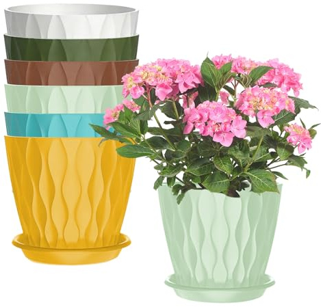 DKINY 6STK blumentopf mit untersetzer, Übertopf 10 cm durchmesser Kräutertopf Kräutergarten für die Küche Indoor Pflanzentopf Blumenübertopf für Fensterbank Balkongärten Zimmerpflanzen Kräute