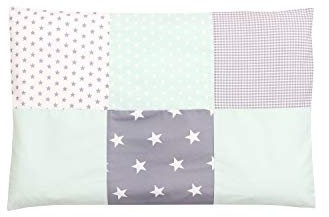 ULLENBOOM ® Kissenbezug 40x60 Kinder & Baby Mint Grau (Made in EU) - Kopfkissenbezug aus Baumwolle mit Reißverschluss, Bezug auch für Dekokissen geeignet, Motiv: Sterne, Patchwork Design