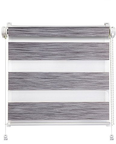 Clever-Kauf-24 Klemmfix Click 3 in 1 Doppelrollo Stone Kieselgrau | Duorollo auch für Wand- und Deckenmontage | fertig vormontiert für einfache Montage (95x215cm (Stoffbreite 91cm))