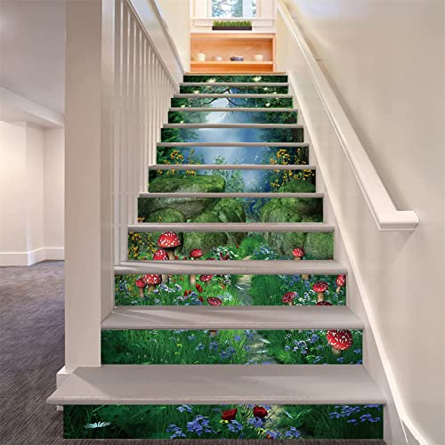 FLFK 13Pcs Dream Magic Forest Stair Risers Sticker Peel and Sick 39.37x7.08,Self-Adhesive Staircase Stickers Decals Mural Wallpaper for Home Decor