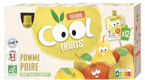 Vitabio Cool Fruits Gourdes Pomme Poire de Provence Bio - Sans sucres ajoutés - 12 x 90 g