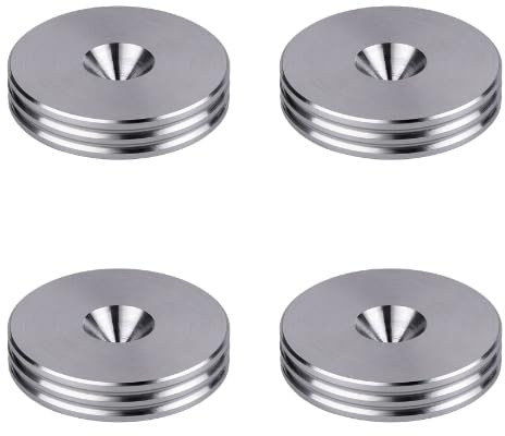 PrecisionGeek® Slim Speaker Spike Pads – Isolation Pads with Decorative Grooved Edge for HiFi Speakers, Subwoofers & Speaker Stands (Ø20 mm – Stainless Steel – Pack of 4)