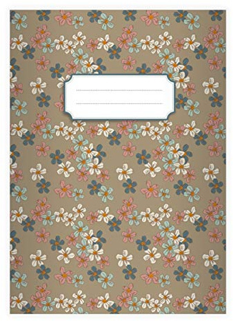 Kartenkaufrausch 2 Elegante Vintage DIN A5 Schulhefte, Schreibhefte mit klassischen Retro Streublumen, braun Lineatur 4 (liniertes Heft 16 Blatt/32 Seiten) Notizheft, Kladde für Schule, Uni, Büro