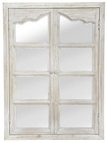 elbmöbel Wandspiegel weiß aus Holz mit Fensterladen Spiegel (86x63)
