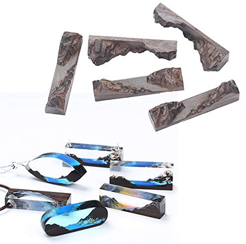 iSuperb 5 Stück Holzteile für Silikonform Gießform, Harz Holz Epoxid Anhänger Kette Schmuck herstellung Halskette, Wooden Resin Ebenholz Sandelholz für Handwerk DIY