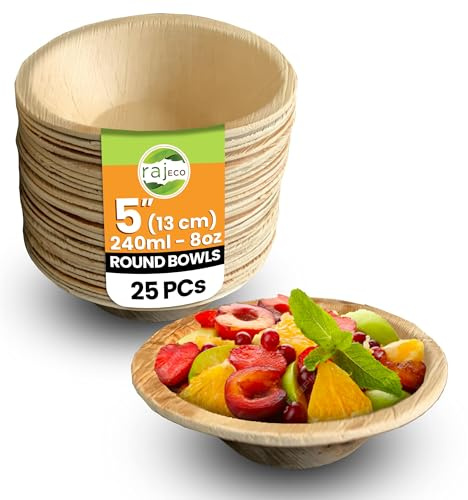 Raj Palm Leaf Round Bowls 5 (13cm) | 25 Pack | Eco Compostable Bowl