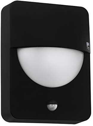 EGLO Außen Wandlampe Salvanesco, 1 flammige Außenleuchte mit Bewegungsmelder und Licht-Sensor, Wandleuchte aus Aluminium-Guss in Schwarz und Kunststoff in Weiß, Außenlampe mit E27 Fassung, IP44