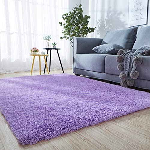 AMCER Langflor Carpet, Farbecht Schadstoffgeprüft Pflegeleicht, Webteppich für Wohnzimmer Esszimmer Gästezimmer - Lila, 140x240 cm