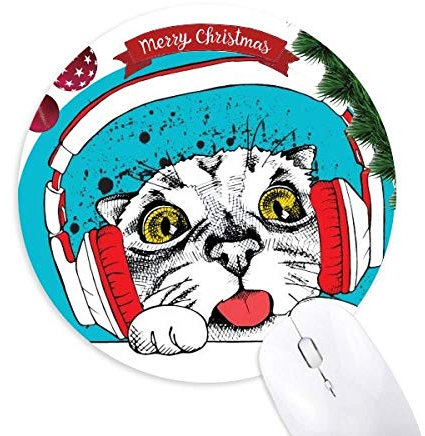 Red Headset White Cat Protect Animal Pet Lover Round Rubber Maus Pad Weihnachtsbaum Mat