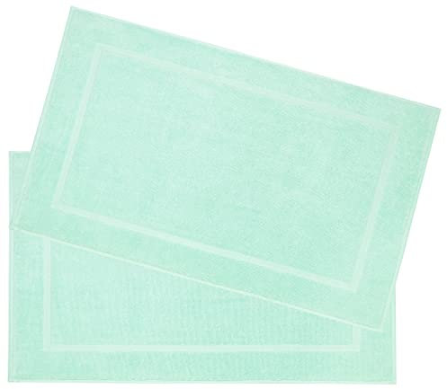 ZOLLNER 2er Set Badematten in 50x80 cm - besonders saugstarke und weiche Badvorleger in Mint - mit Tiefgangstreifen und Webrahmen Versehen - Baumwolle - Hotelqualität