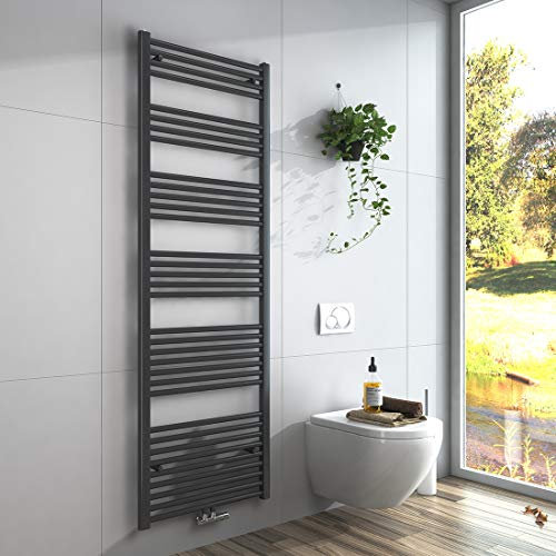 EMKE Handtuchheizkörper 180 x 60 cm, Badheizkörper Handtuchhalter Mittelanschluss Handtuchwärmer Handtuchtrockner Heizkörper Bad Handtuchheizung 860W Anthrazit